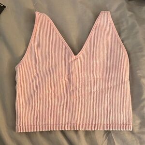 Pink Ribbed Women's Workout Top
